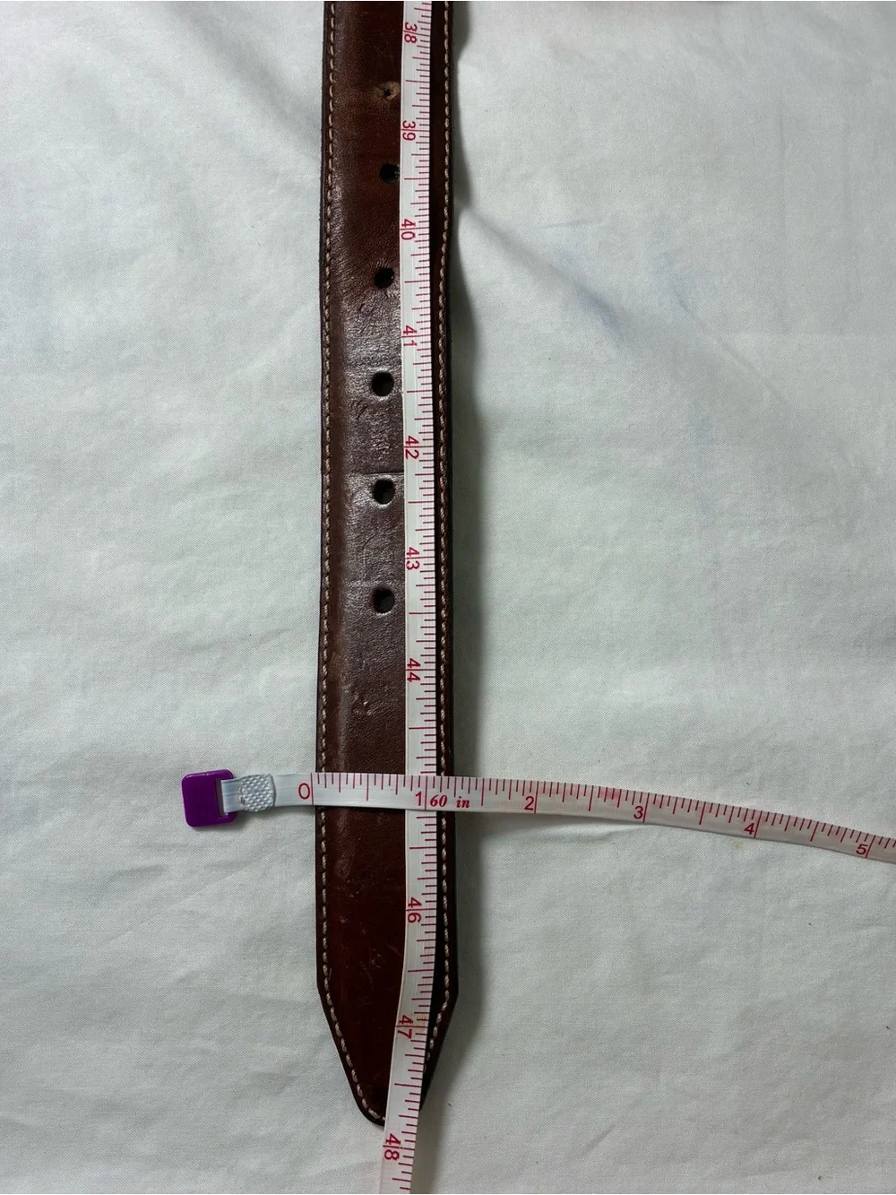 Tulliani unisex belt Sz 42 Italian saddle leather brown white stitching